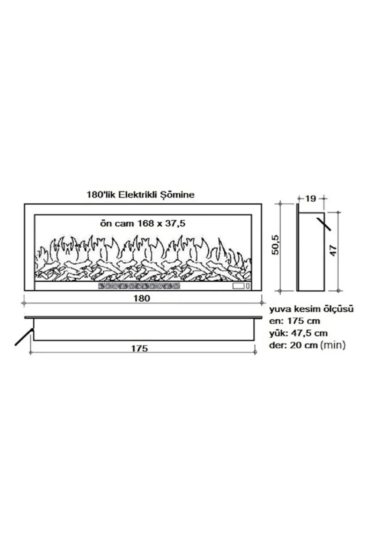 ALAZ EFEKT Elektrikli Şömine Sesli Bluetoothlu 180 Cm 1800 W